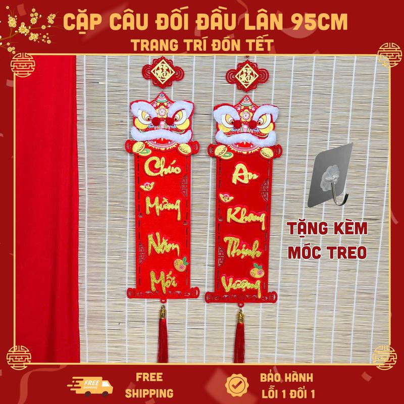 Cặp câu đối đầu lân đỏ treo tết trang trí - Câu Đối Treo Tết An Khang Thịnh Vượng năm 2025