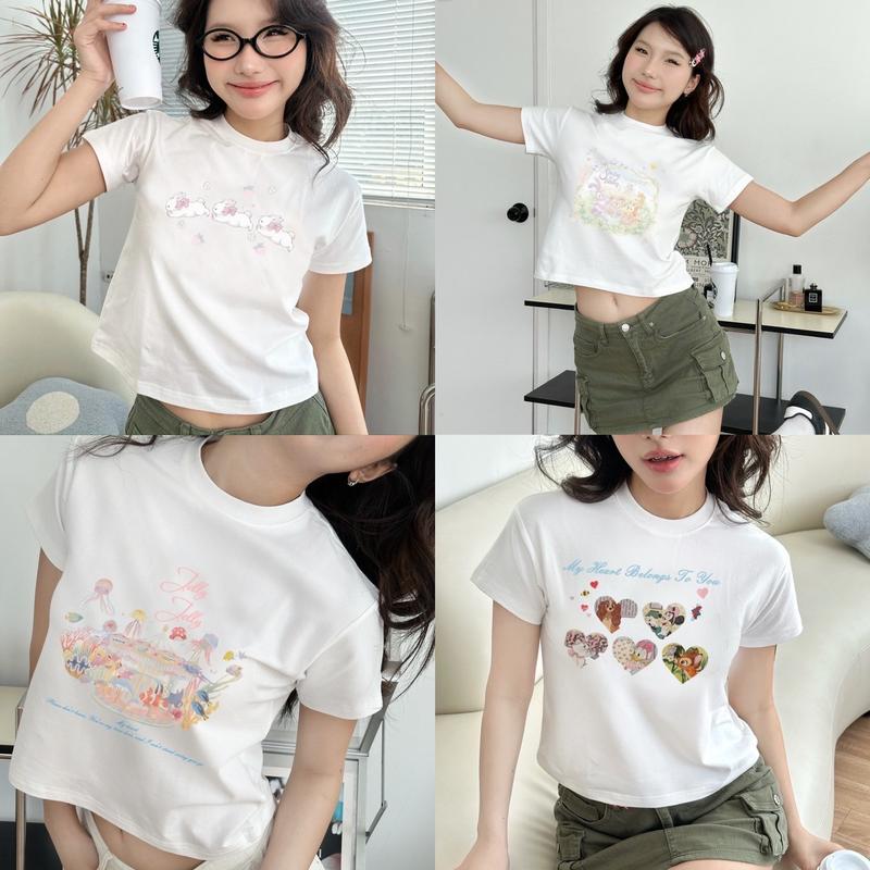 [14 MẪU] Áo thun MINI TEE Coquette hình in dễ thương cotton co dãn 4 chiều - Kraken Drk. Nữ Top Women Cổ Tròn Croptop