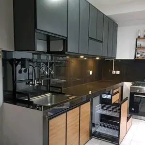 Kitchen Set Aluminium Tahan Lama dan Anti Rayap Tahan Air Laci Pintu Geser Aluminium Quadra Top Table Furniture Modern Elegan