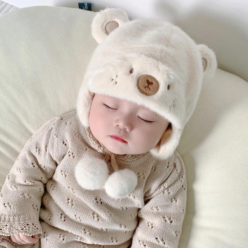 Mũ lông thỏ mềm mịn trùm tai giữ ấm cho bé 0-18m