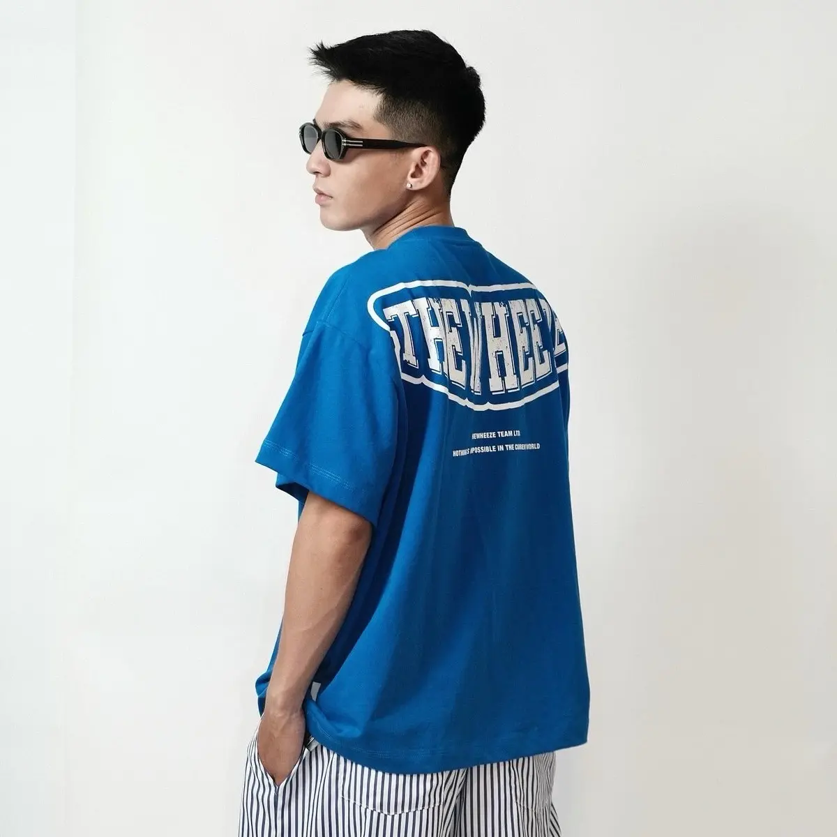 Áo Thun Boxy THEWHEEZE BORDER [BLUE] - 100% cotton 280gsm [Đã xử lý co rút]
