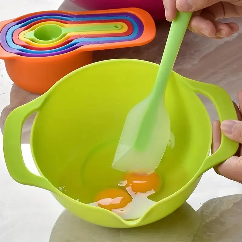 Rainbow Color Baking Measuring Cup & Spoon Set, 10pcs/set Multifunctional Mixing Bowl, Kitchen Supplies,   Vegetable Washing Plate 5