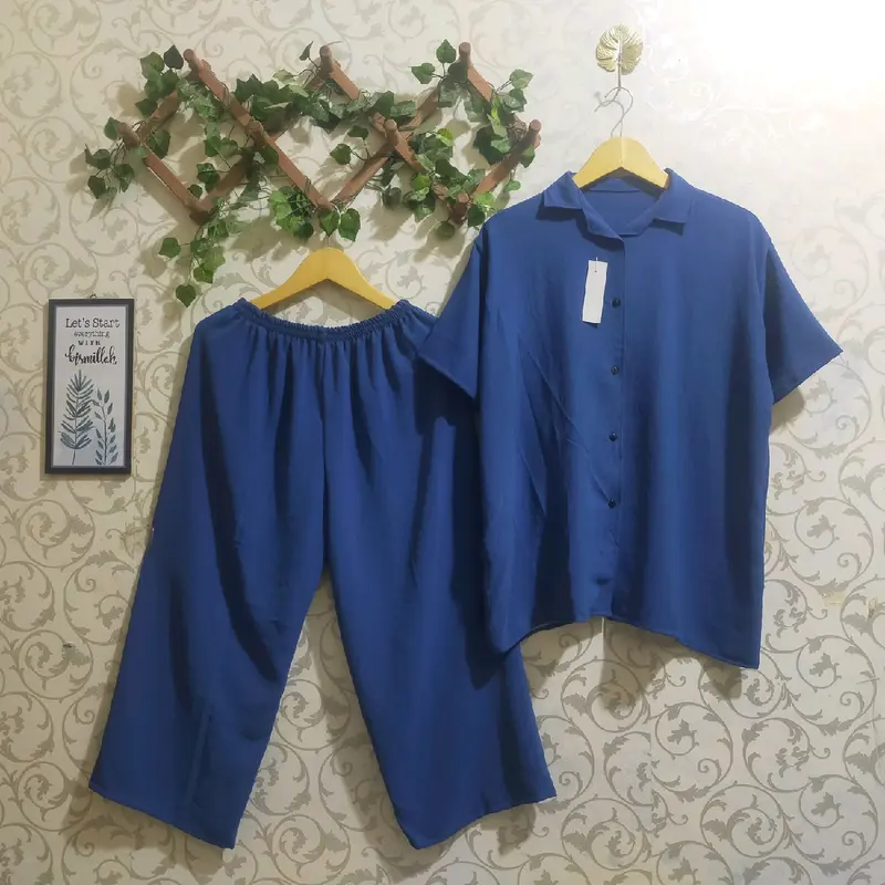 Ld 120 setcel karla pendek jumbo/setelan crinkle airflow pendek/setcel pendek crinkle airflow/setelan piyama wanita/baju Santai/baju Tidur Nyaman celana Panjang Busui Kerah 3