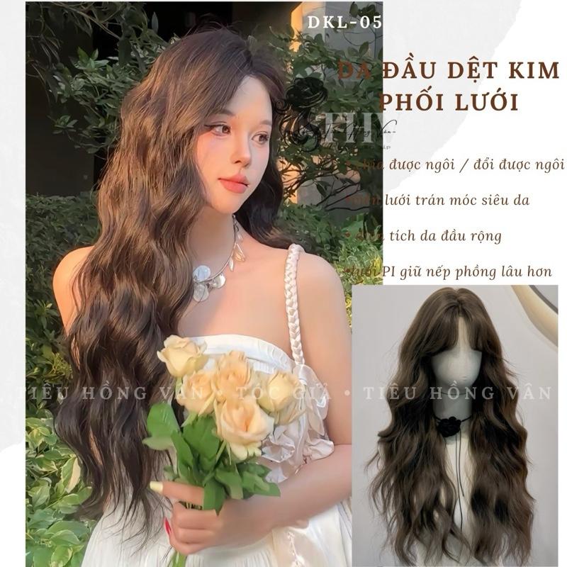 [DKL-05] TÓC NGUYÊN ĐẦU DỆT KIM PHỐI LƯỚI - 2 MÁI XÙ HIPPIE SÓNG TO (60cm)