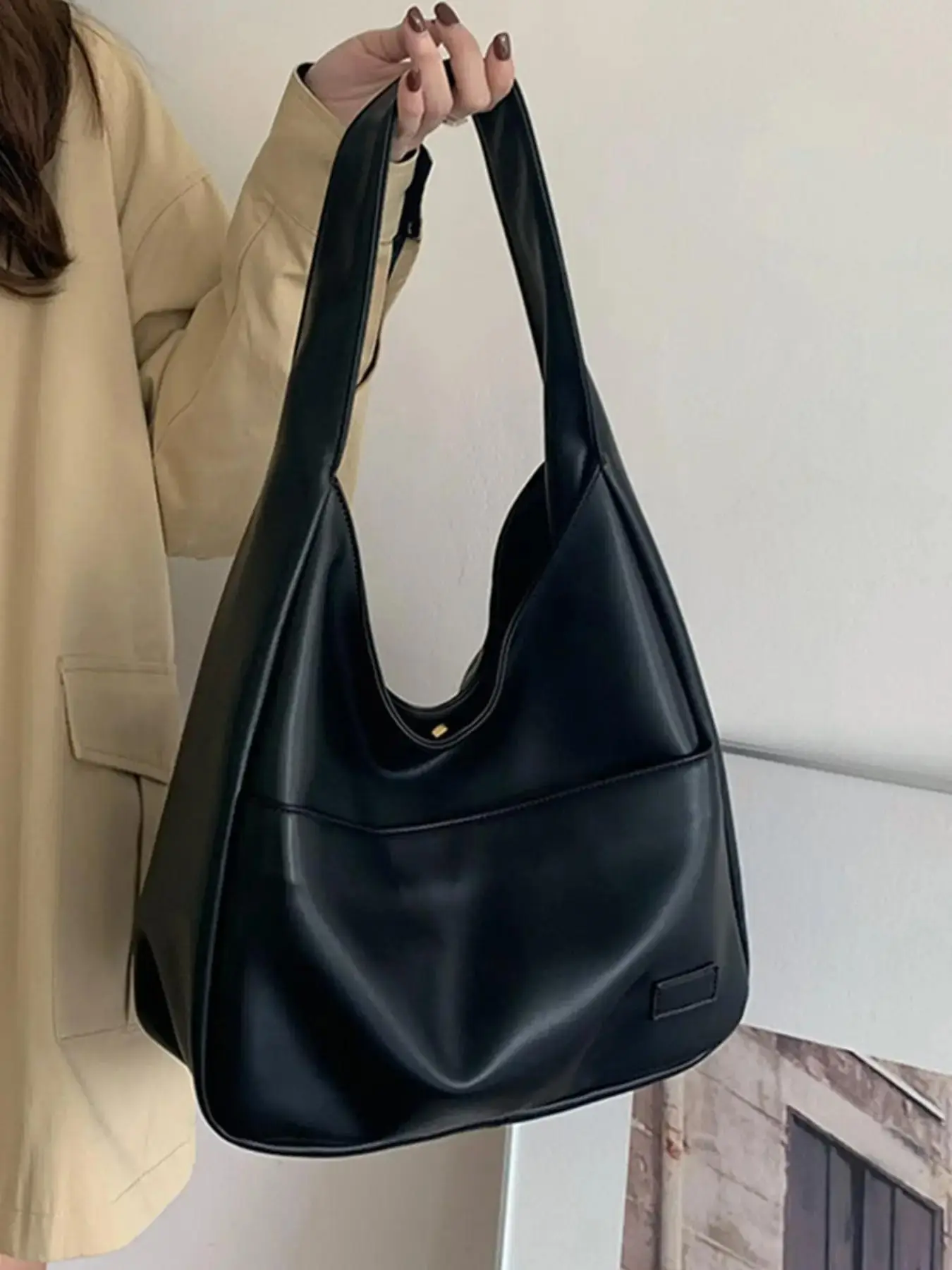 Women's Solid Color Pu Leather Shoulder Bag, Large Capacity Shoulder Bag for Women for Work & Daily Used, Casual Trendy Versatile High-quality Daily Commuting Bag