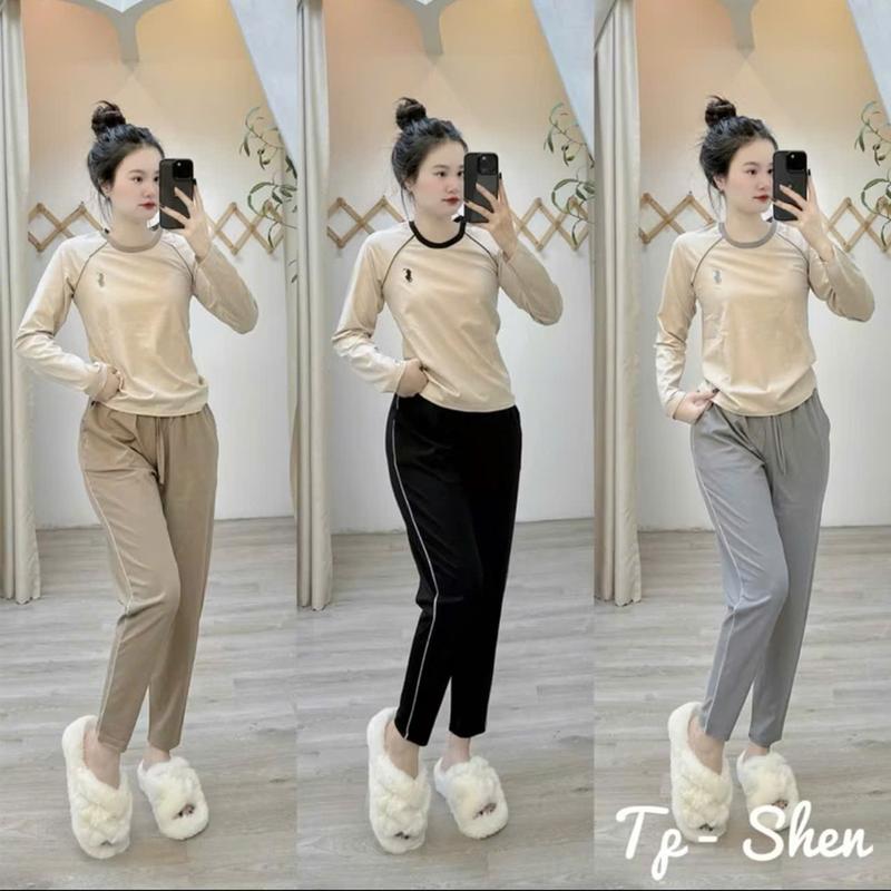 Bộ Thu Đông Dài Tay Nữ Umi Xleo Cổ Tròn Phối Viền Thêu Ngựa - Chất Liệu Mềm, Mịn, Thoáng, Không Phai Mầu Women 0
