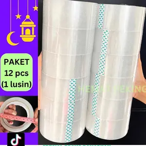 Lakban Rekat Bening isi 12 pcs | Transparan Core Polos Putih