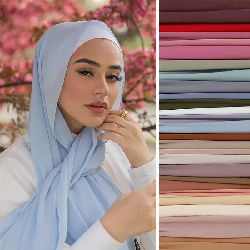 Cross-Border Manufacturer Headscarf Foreign Trade Wholesale In-Stock New Single Color Pearl Chiffon Bubble Scarf Headscarf