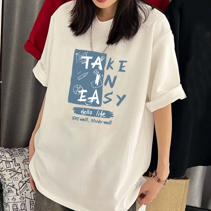 Kaos lengan pendek hitam retro Amerika yang terinspirasi selebriti untuk wanita, gaya musim panas baru, longgar, desain unik.