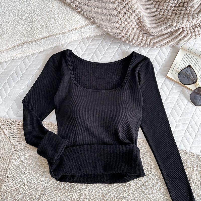 Product Introduction of 6060 #   New Brushed Autumn Winter Long Sleeve T-Shirt Thermal Underwear for Women with Chest Pad Integrated New Cold-Proof Base Layer 7