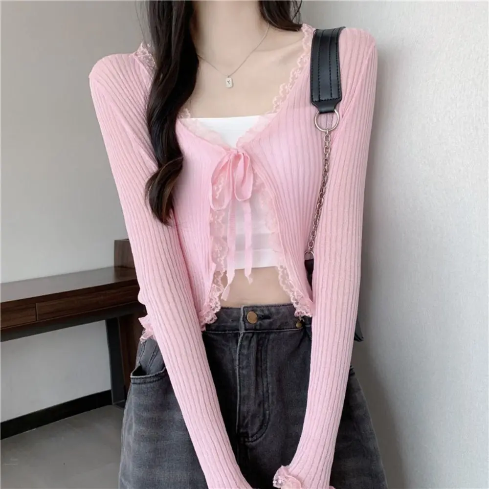 Áo Cardigan Đan Vinylon, Chống Nắng, Màu Trơn Dành Cho Nữ, Áo Khoác Nhẹ, Phong Cách Thanh Lịch, Áo Khoác Mỏng, Thời Trang, Lady Frenum