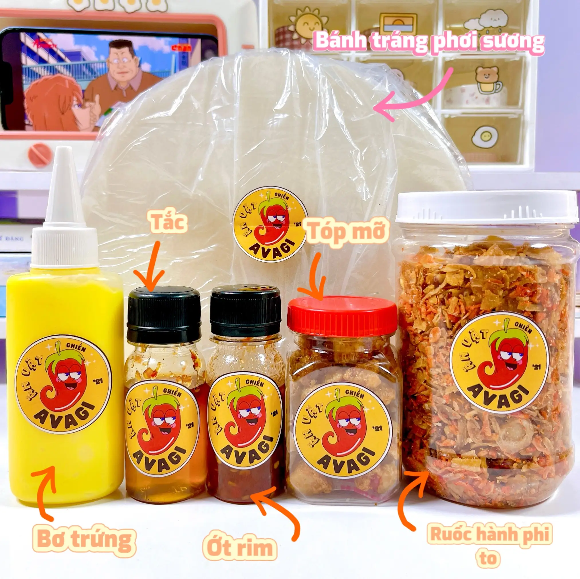 Combo Ú Ù Bánh Tráng Phơi Sương, Tóp Mỡ, Chai Bơ, Ruốc Hành Phi - [Đồ Ăn Vặt Snacks Avagi] Thức Ăn Food