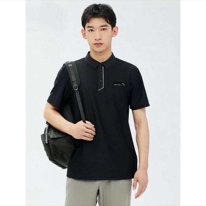 Áo Polo Thể Thao Nam At cúc bấm, vải nhẹ mát nhanh khô đen/xám - AT4