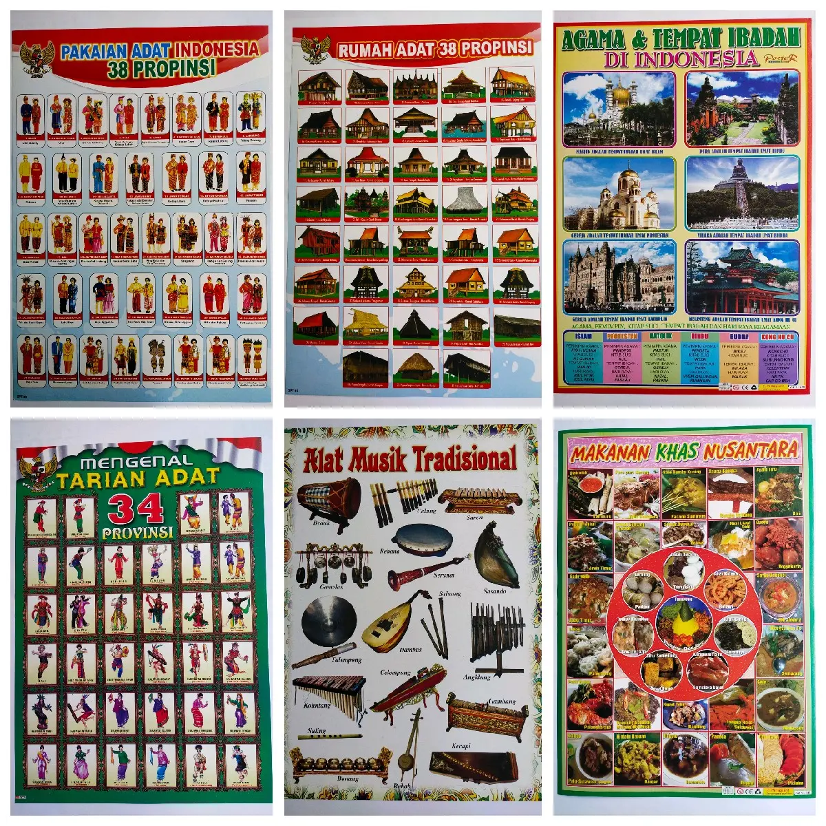 Poster Edukasi Anak l Poster Gambar Kebudayaan Daerah Di Indonesia l Rumah Adat l Pakaian Adat l Tarian Adat l DLL Alat