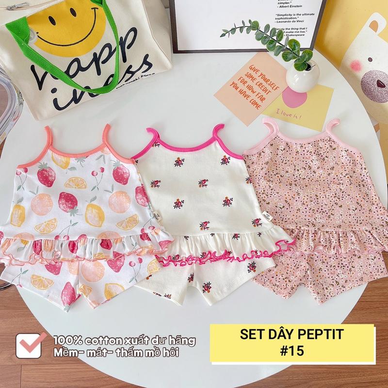 Set 3 bộ quần áo 2 dây cho bé chất coton xuất mền mịn mát thấm hút mồ hôi cho bé hoạ tiết xinh yêu sz 7-16kg 4