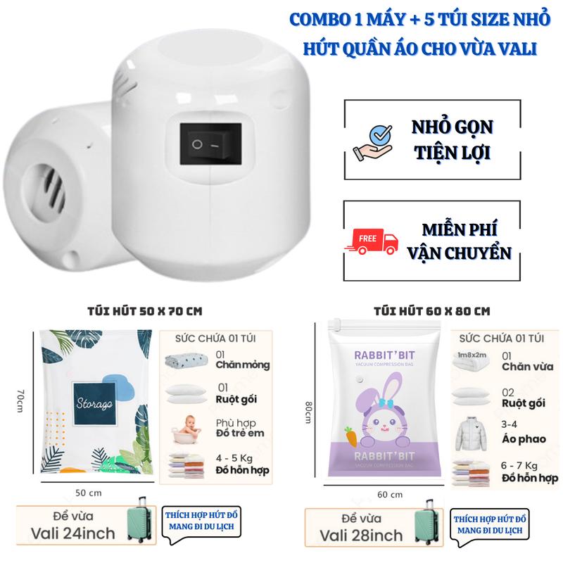 Máy Hút Chân Không Và Túi Đựng Quần Áo Hút Chân Không Cho Vừa VALI Đi Du Lịch, Túi Hút Chăn Bông Cất Gọn
