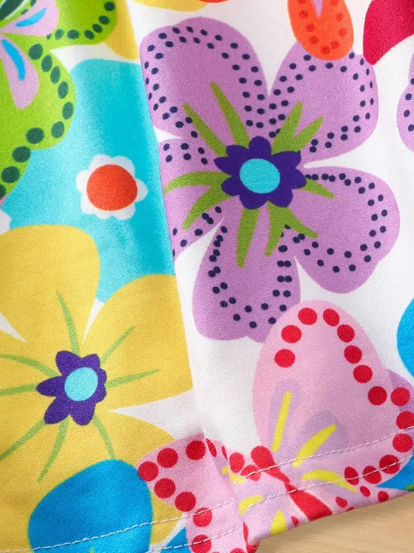 Girl's Floral Print Dress, Casual Round Neck Dress for Summer, Kids Clothes for Daily Wear 8