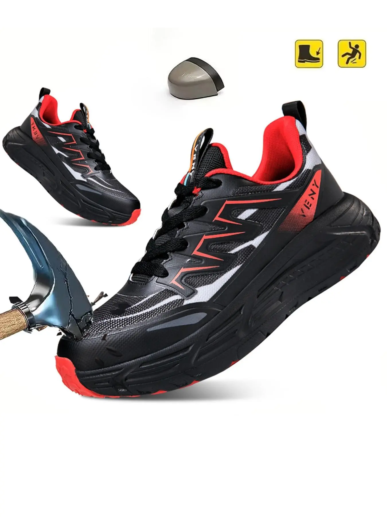 Men's Colorblock Letter Print Lace Up Work Shoes, Casual Comfortable Breathable Lightweight Sports Shoes, Fashionable Anti-smash and Anti-puncture Shoes for Daily Wear, Closed