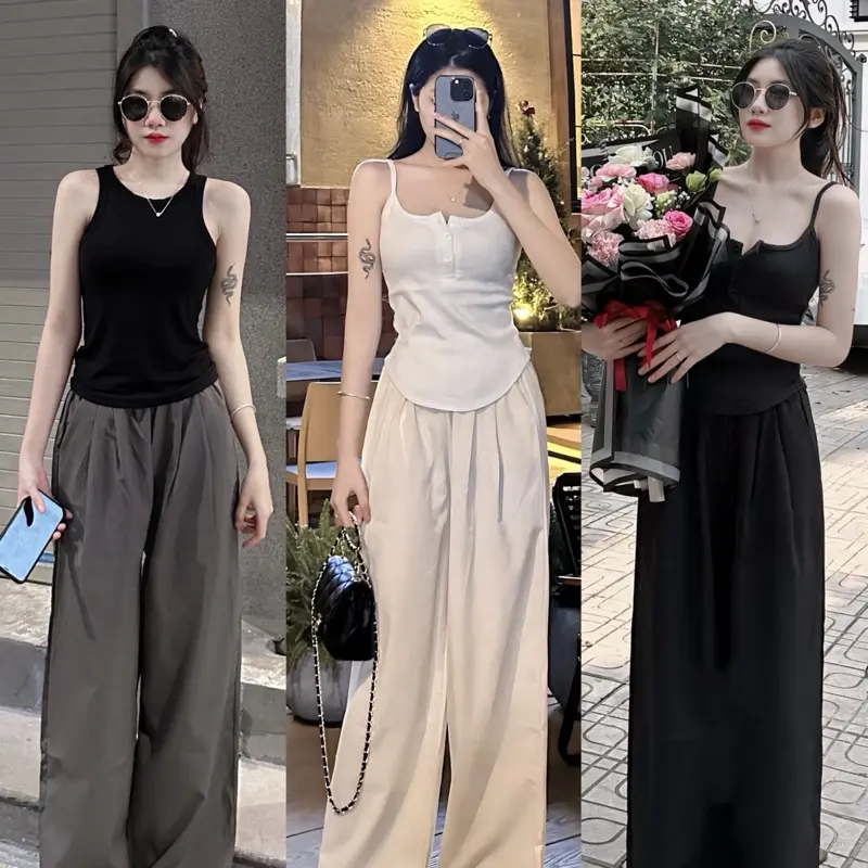 [ Mua 2 tặng 1 ] Quần Suông Rộng Đen/Ghi/Be D201 cho nữ - Shop Hoàng Thị Phượng - Tặng kèm 1 chiếc quần đúc su không viền thoáng mát.