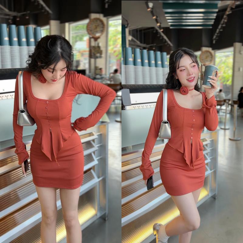 Product Introduction of Set Áo Xẻ Tà Tay Loe Kèm Chân Váy Có Quần Trong Chất Thun Gân Trung Co Giãn Tốt Tặng Kèm Dây Hoa Dành Cho Nữ - Top Hà Dương Store 11