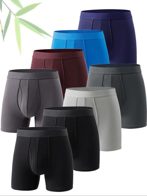 Men's Solid Color Bamboo Fiber Boxer Brief, Breathable Comfortable Underwear for Daily Wear, Underwear for Men, Casual Men's Underwear Clothing for All Seasons 0