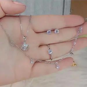 SET PERHIASAN WANITA SILVER MATA SATU CANTIK Emas Kulit