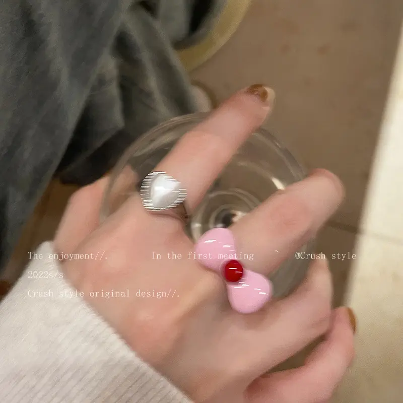 Bowknot Love Moonstone Open Ring Female Summer Niche Design Index Finger Ring Fashion Personality Adjustable Ring