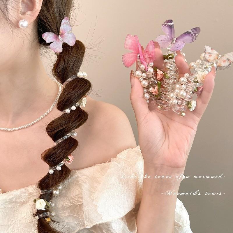 Product Introduction of Korean Fashionable Children's Butterfly Flower Pearl Phone Cord Hair Rope 32