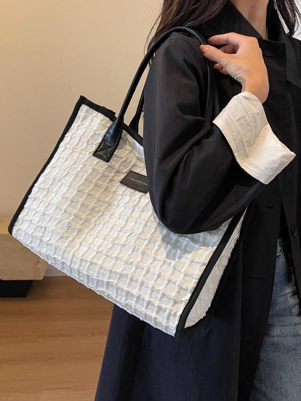 Textured Tote Bag With Zipper, Fashionable Solid Color Large Capacity Casual Shoulder Bag for Women & Girls 8