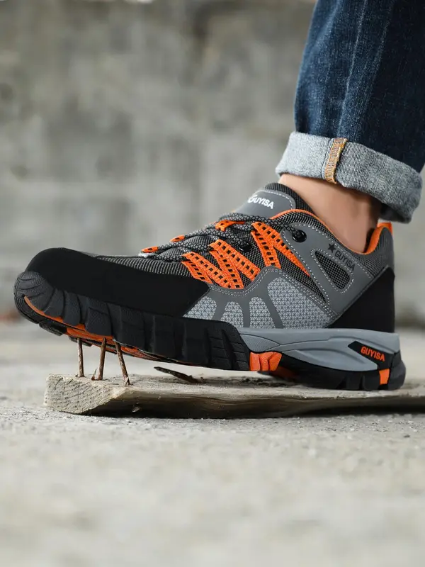 Men's Casual Colorblock Lace Up Low Top Safety Shoes, Breathable Lightweight Anti-spur Anti-crush Casual Safety Shoes, Work & Safety Footwear for Men 4