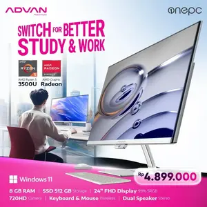 AIO ADVAN ONE PC A25A-R53S1 - RYZEN 5 3500U 8GB 256-512SSD W11 23.8FHD 5.0MP CAMERA MS KB WIRELESS 1YEAR
