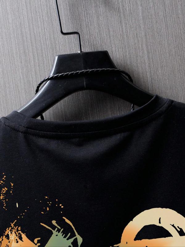 Men's Geometric Expression Print Round Neck Tee, Regular Fit Summer Clothes Casual Short Sleeve T-shirt for Summer, Graphic Tees, Men's Top for Daily Wear 3