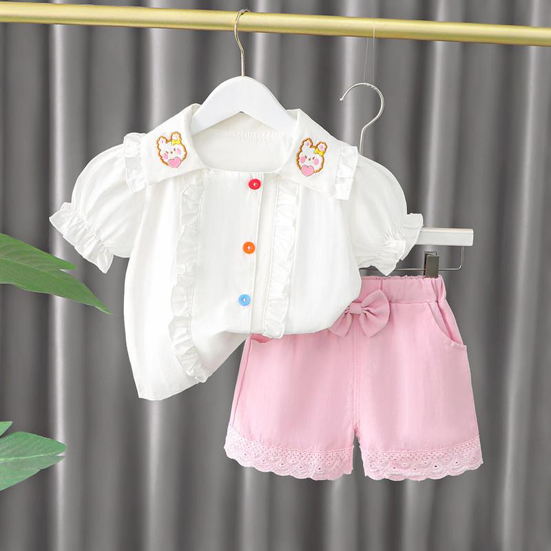 Product Introduction of Set Dua Keping Bayi Perempuan, Baju Bunga Fesyen, Seluar Pendek Warna Pepejal Kasual, Koleksi Musim Panas 2024 Baharu, Jualan Panas, Koleksi Musim Panas, 2024 24