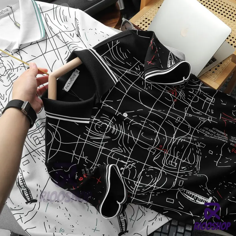 Áo thun nam polo vnxk, áo thun có cổ họa tiết thiết kế cao cấp đen, trắng, xanh LUMOZ RSP026, có size lớn, big size 8