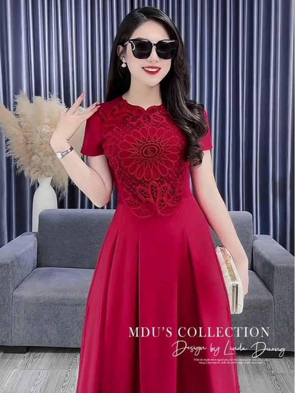 [MIỄN SHIP] MDU3941 Váy Ren Dệt 2 Lớp - Gam Màu Đỏ Sang Chảnh Cùng Họa Tiết Ren Thanh Lịch Dành Cho Nữ Women Dress 1