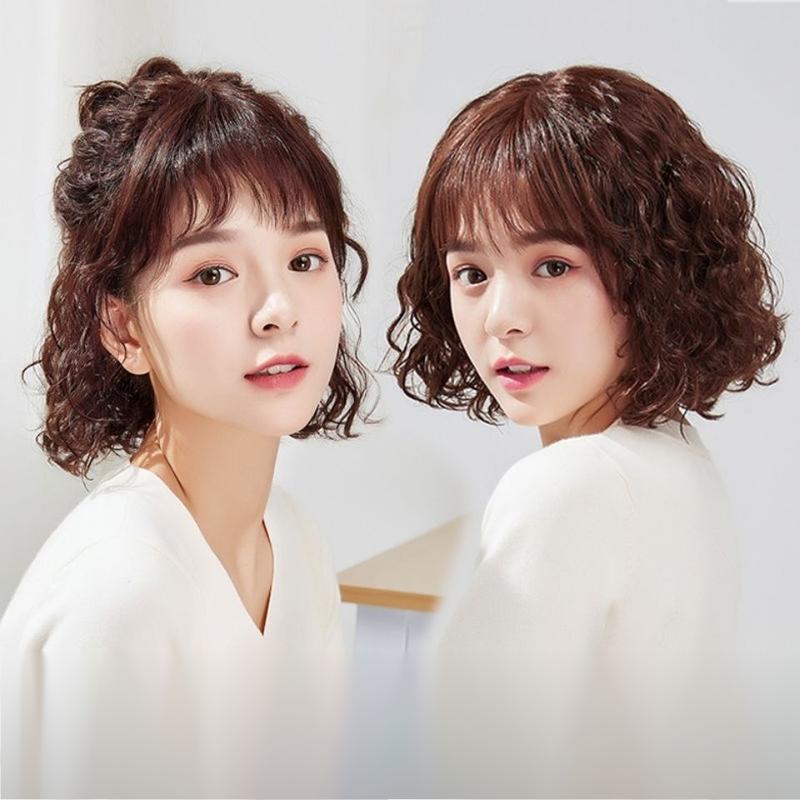 Product Introduction of Wig Women's Short Hair Short Curly Hair Wool Roll Air Bangs Fluffy Natural Face Repair Fashionable Breathable Realistic Full Head Cover 3