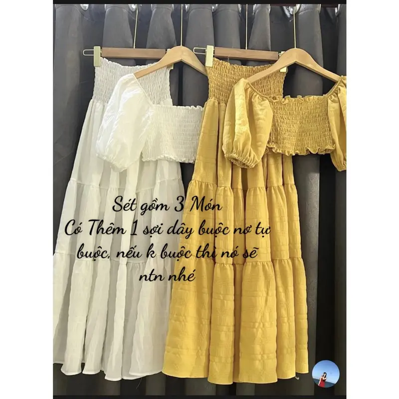 Sét maxi đi biển Xốp xoè 4 màu  - Nhà Lỳ Có Maxi Nữ Áo Women Xếp Ly Bo Chun 4