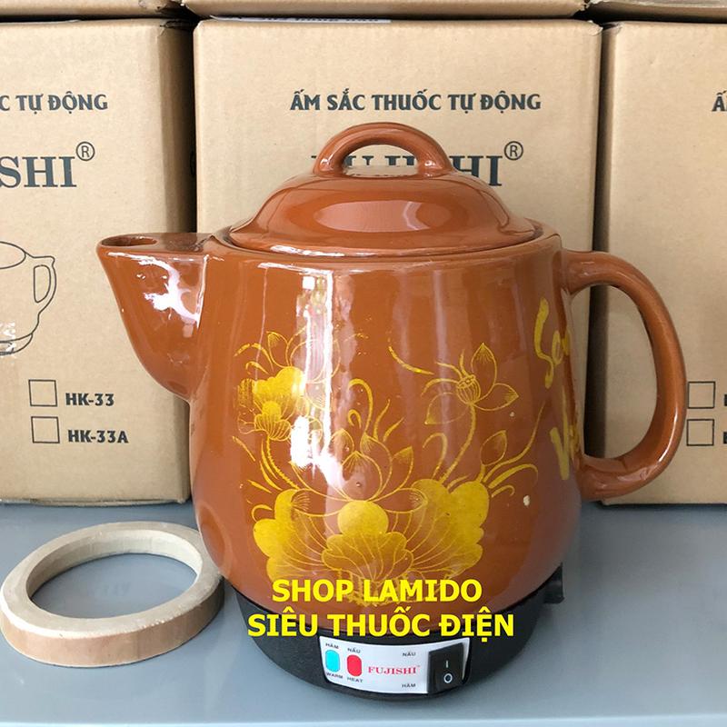  Siêu sắc thuốc điện GỐM SỨ BÁT TRÀNG Fujishi 3.2 lít HK-33B -   NÂU ĐẤT  - Ấm thuốc điện nấu tự động ngắt Đun Nước Bình Đun Nước 