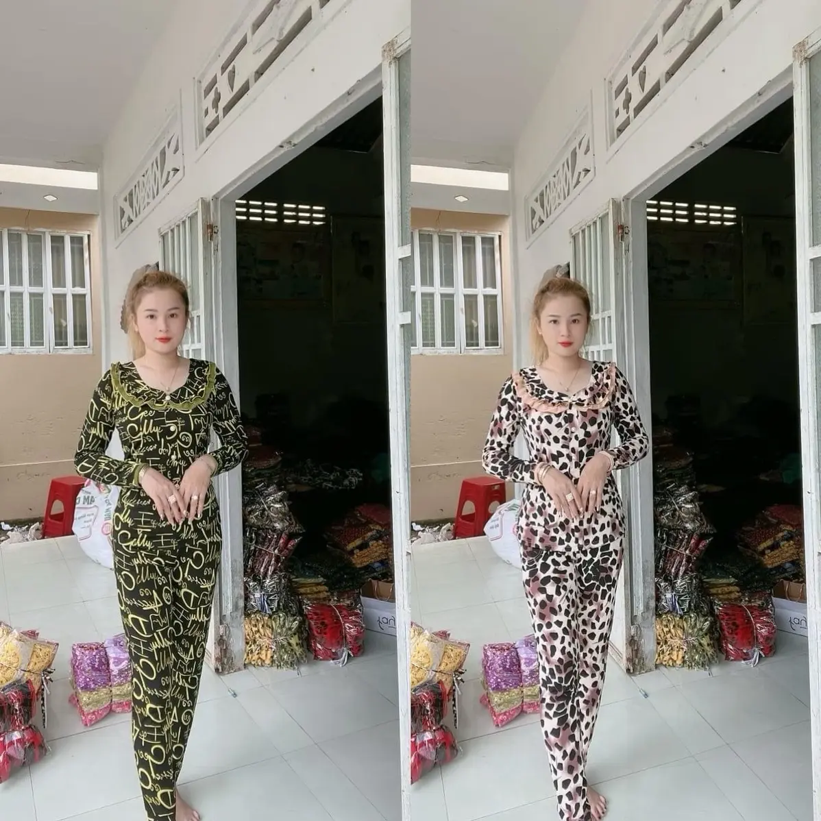 Bộ kiểu tai dài thun aty tơ 1234 quần dài ống ôm