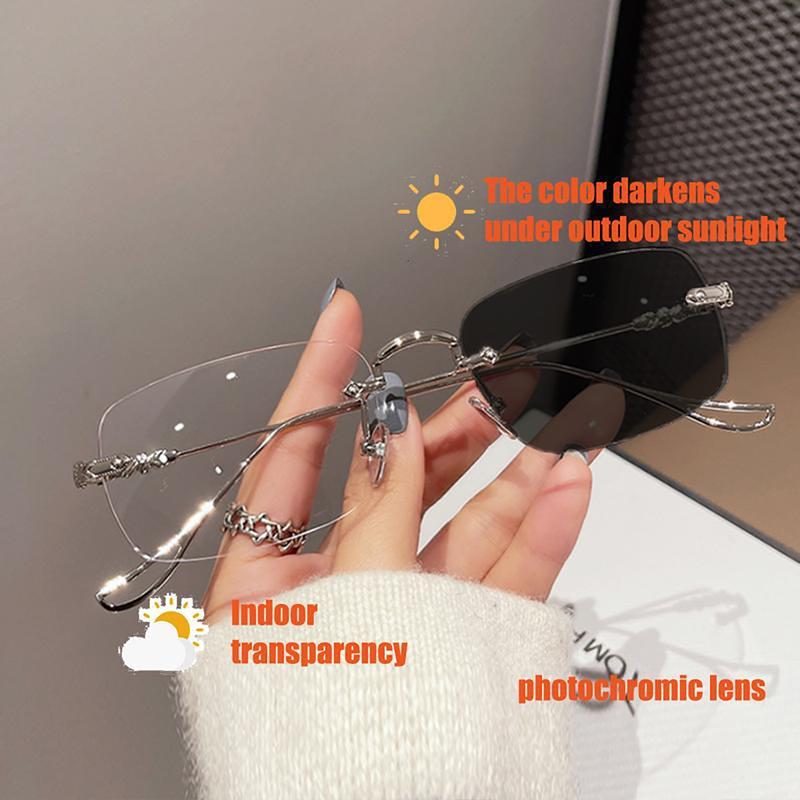 【Vận chuyển từ Việt Nam Kính râm, dành cho nam và nữ, đổi màu, không khung, hình vuông, phong cách, thời trang