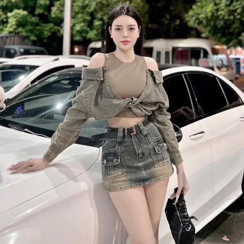  CHÂN VÁY JEANS TÚI HỘP CẠP CAO CÓ QUẦN TRONG HOTTREND 2023 