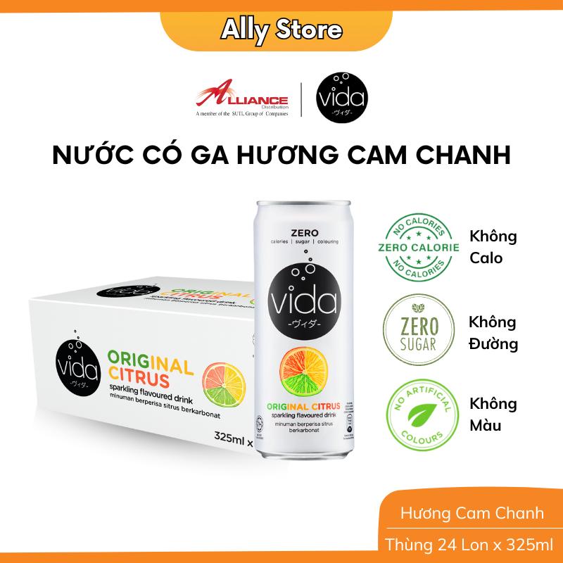 [Thùng 24 Lon] Nước Ngọt Có Ga Không Calo Vida, Hương Cam Chanh, Táo, Vải Muối, Nhập Khẩu Malaysia - 24 Lon x 325ml 1