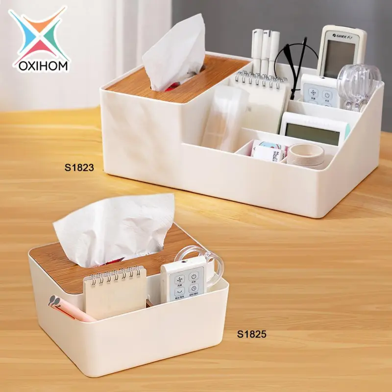 Oxihom Tempat Tisu Rak Kosmetik Rak Make Up Stationary Rak Dapur Kotak Tissue Kayu Plastik Penyimpanan 0