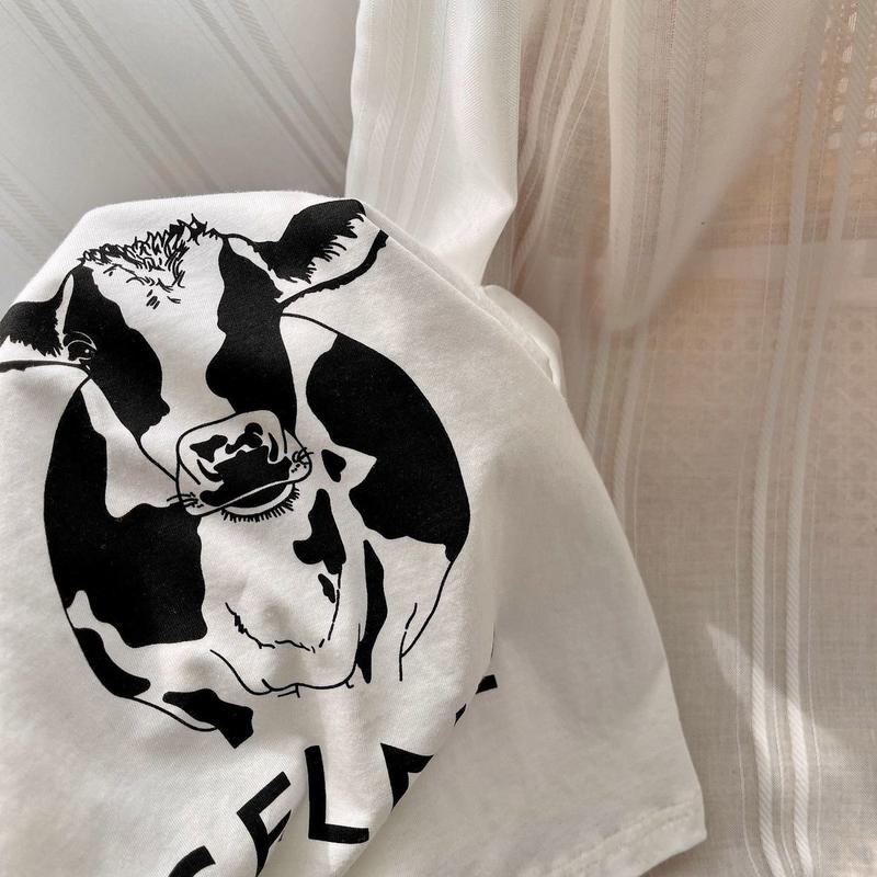 Product Introduction of Summer pure cotton children cartoon short-sleeved T-shirt for boys and girls cow print baby simple top 22