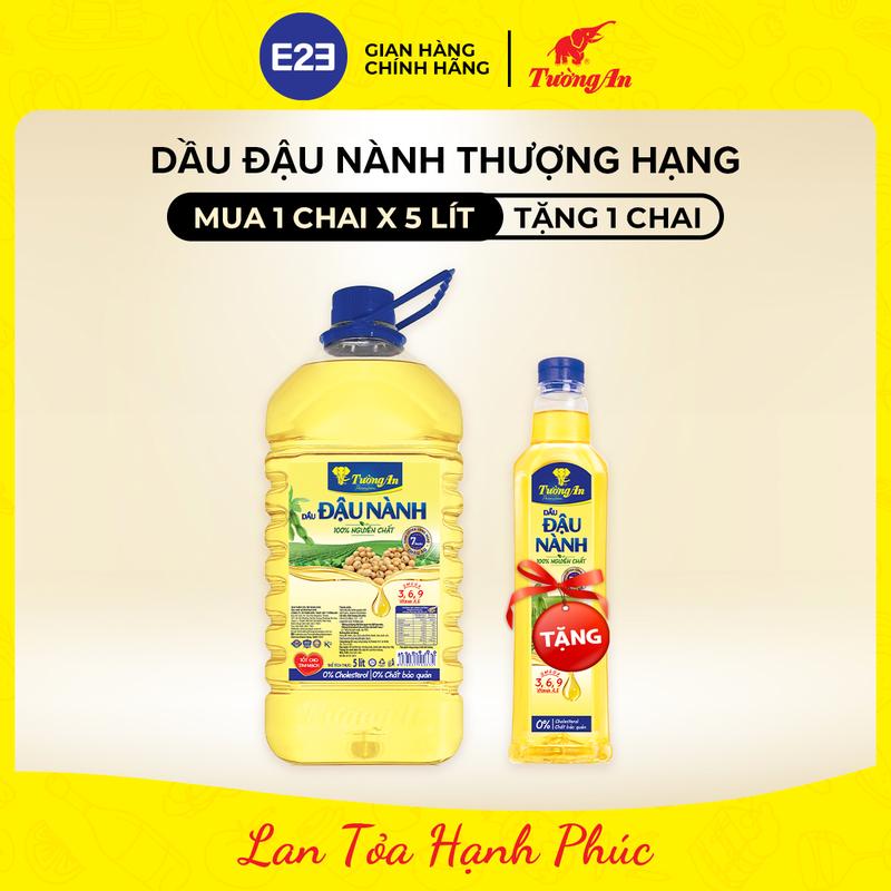 Tường An Premium Dầu Ăn Đậu Nành Thượng Hạng Nguyên Chất chai 5L TẶNG Dầu Đậu Nành Tường An Premium 1L
