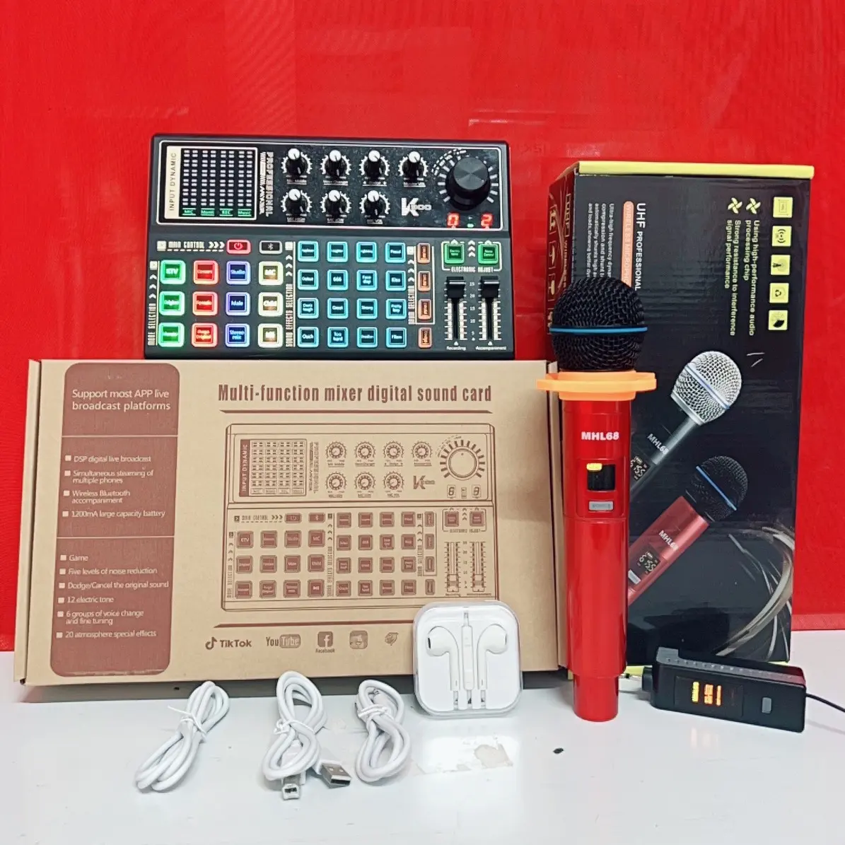 sound card k300 míc không dây MHL68 màu đỏ
