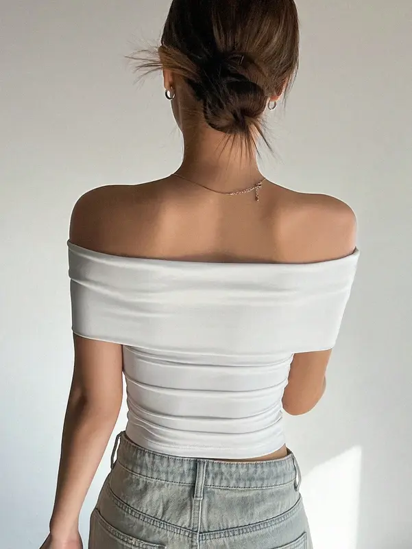 Áo trễ vai croptop JU.TOP chất thun ôm body áo croptop trễ vai D016 aoba lo 1
