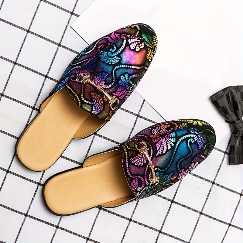 Men'S Casual Outdoor Trendy Slip-On Loafers with Colorful Pattern, Pointed Toe, All-Season, Spring/Summer/Fall/Winter, Daily & Casual, Party, Street Wear, Golden Accents, Faux Upper & Inner, Rubber Sole, Faux Insole 5