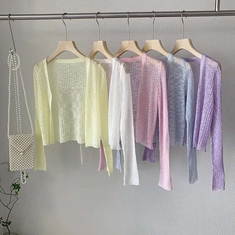Áo khoác len nữ , áo khoác nữ cardigan dệt kim mỏng thoáng khí tay dài chống nắng dáng croptop 1 cúc phong cách Hàn quốc Women Trắngtop 2025