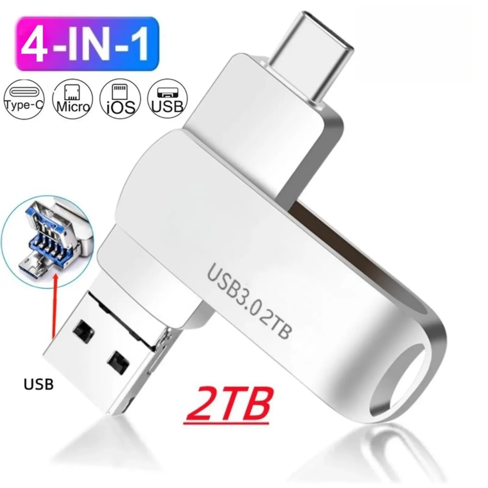 flashdisk 4in1 IOS OTG USB Flash Drive 512GB/1TB/2TB Rotation Pen Drive ...